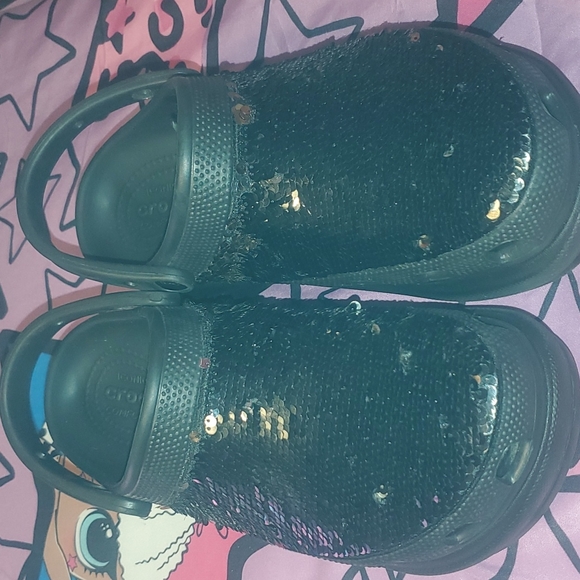 CROCS NEW BLACK SEQUIN PLATFORM BAE CROCS SIZE W9 - Picture 10 of 16